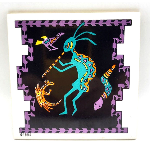 KOKAPELLI Lanka WallTiles Ceramic Trivet Made in Sri Lanka Vintage 1994 4.5x4.5" - Picture 7 of 7